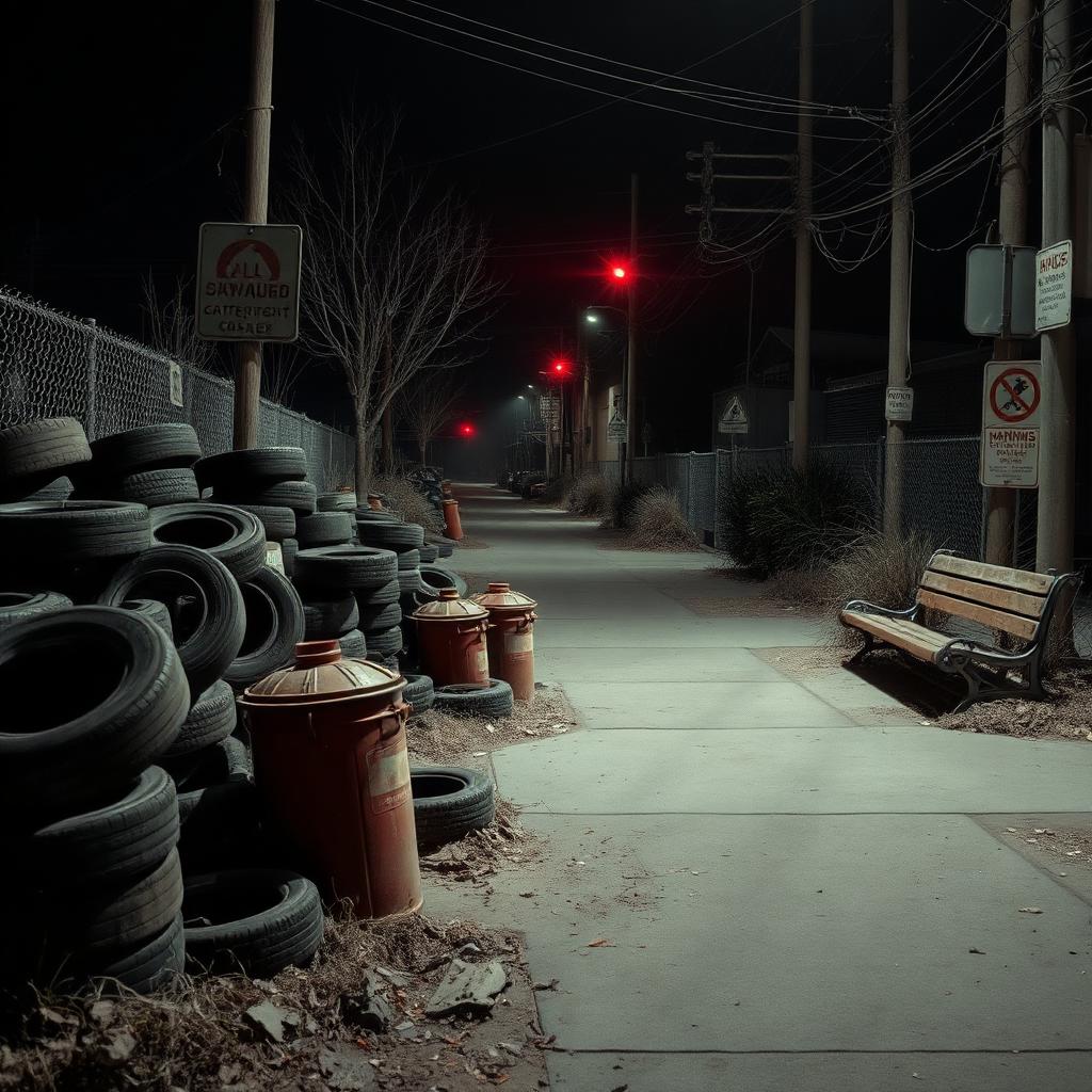 The Outbreak Zone, tire piles and warning signs on a quarantined street